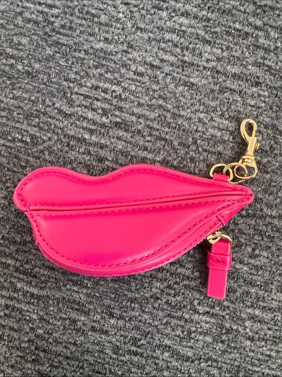 Diane Von Furstenberg Neon Pink Lip Key & Card Holder with Gold Hardware