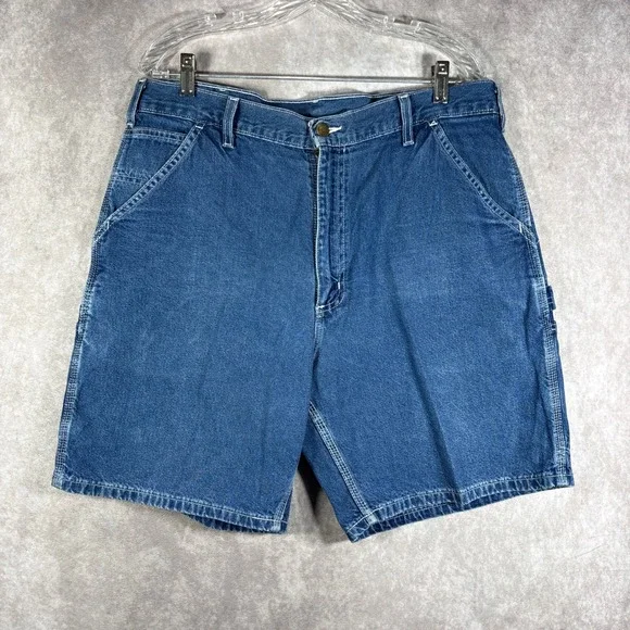 Vintage Carhartt Jean Shorts Mens Size 36 Blue Denim Carpenter Jorts Y2K B28DST