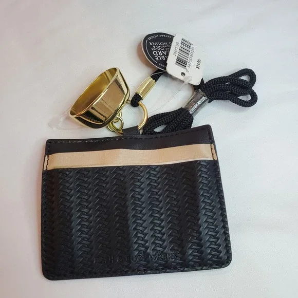 Bath & Body Works Woven Black‎ ID Card Lanyard WEARABLE PocketBac Holder, NEW