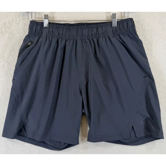 LEG3ND Mens Large Athletic Training Shorts Charcoal Gray Zip Pocket Stretch
