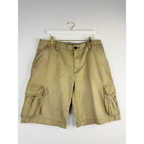 Y2K Aeropostale Mens Authentic Cargo Shorts Size 34 Khaki Drawstring Casual