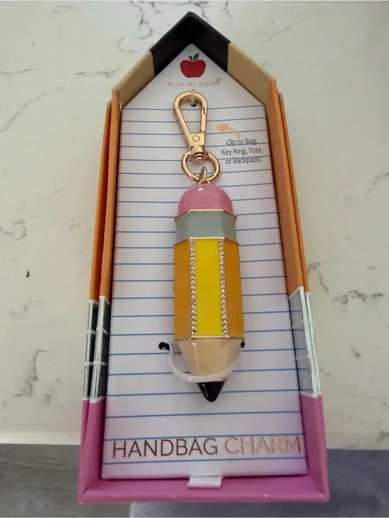 Pencil Handbag Charm Keychain in Yellow & Pink
