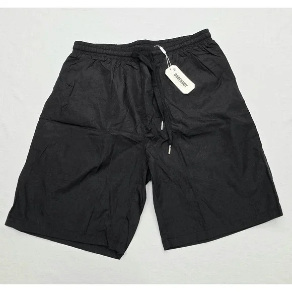 Coofandy Mens Black Athletic Shorts Drawstring Elastic Waist Size L NEW