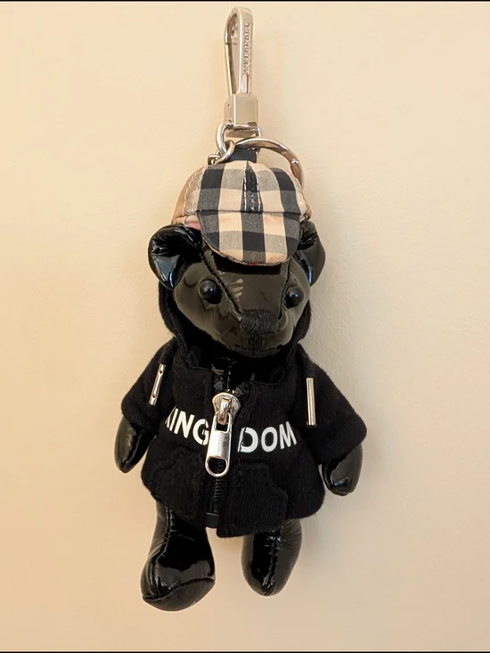 Burberry Kingdom Signature Check Patent Leather Thomas Bear Charm
