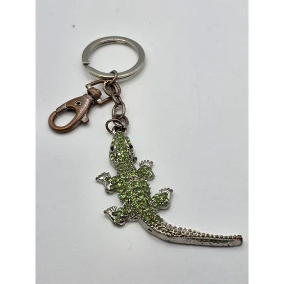 Gecko Rhinestone Keychain Crystal Paved Lizard Chameleon Bling Clip Keyring