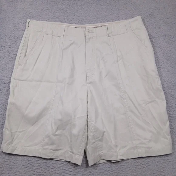 Tommy Bahama Shorts Mens 40 Beige Pleated Tencel Cotton‎ Relaxed Fit Summer