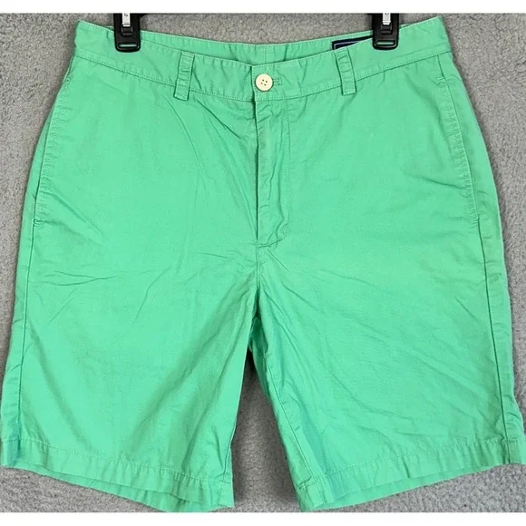 Vineyard Vines Club Shorts Mens 32 Green Khakis Twill Chino Golf Flat Front Logo