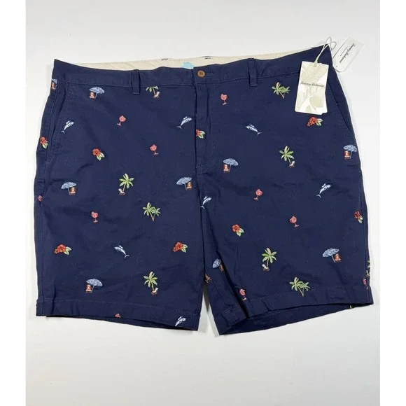 Tommy Bahama Boracay Del Mar 9 Navy Embroidered Shorts Mens 44 Tropical Beach