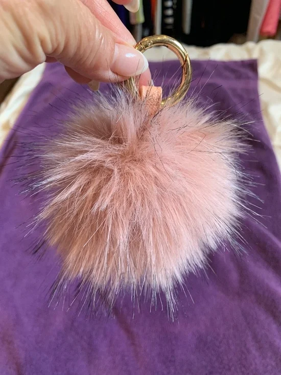 NWT Generation Love Pink Black Tip Pom Pom Bag/ Key Fob