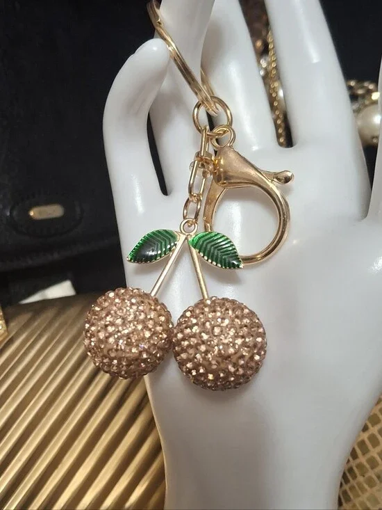 Cherry Sparking Bling bag charm Keyring New gold Pink