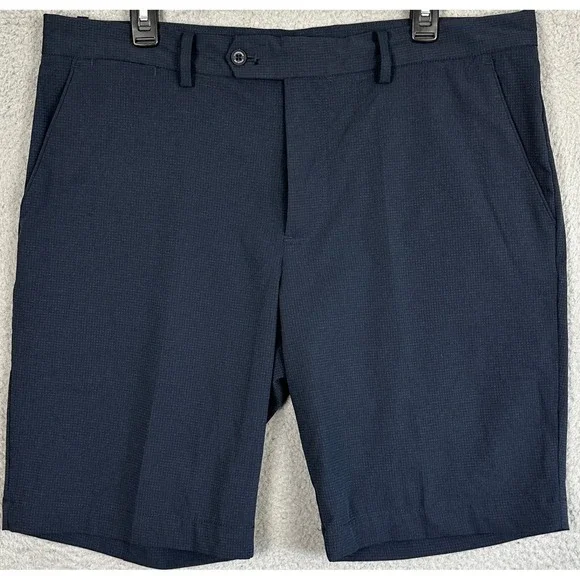 J.Lindeberg Vent Golf Shorts Mens 36 Navy Blue Micro Check Chino Stretch Logo