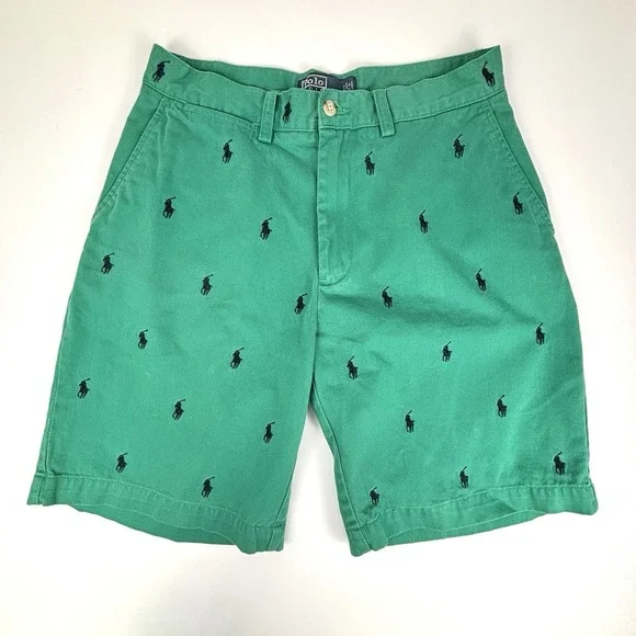 Polo Ralph Lauren Prospect Shorts Green Pony All Over Print Men's Size 30 Cotton