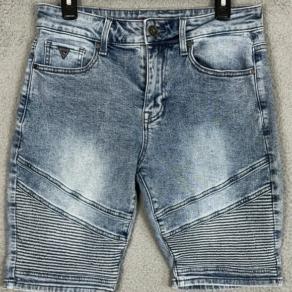 Guess Moto Denim Shorts Mens 30 Blue Jean Distressed Stretch 5-Pocket Acid Wash