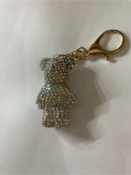 Iridescent Crystal Bear Key & Card Holder Charm - Gold Clasp