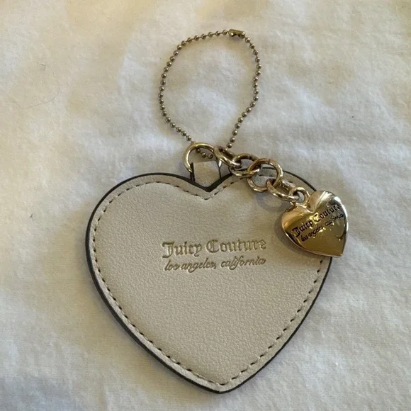 Juicy Couture Bag Hang Tag Purse‎ Charm Tag Key Ring Leather $ Brass Heart 3