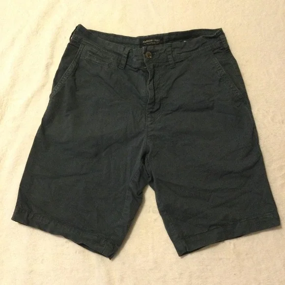American Eagle Chino Shorts Mens 29 Navy Blue Cotton Classic Flat Front Casual