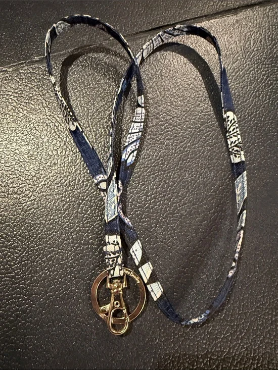 Vera Bradley Navy Floral Printed Lanyard with Silver Hardware