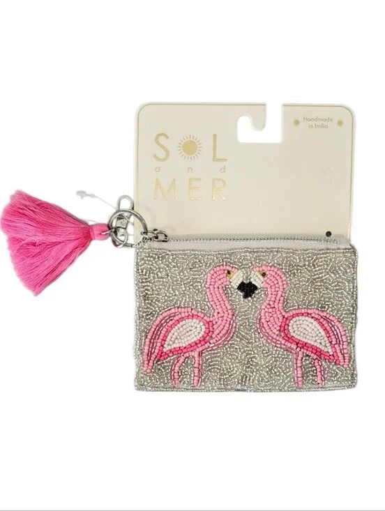 🦩 Sol & Mer Beaded Flamingo Coin Purse NWT | Viral Beaded Zip Pouch With Tassel