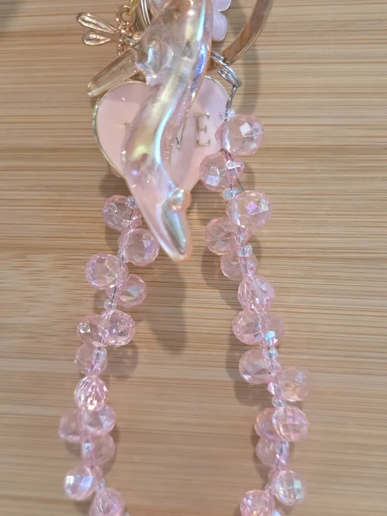 Pink Glass Slipper Cinderella Keychain Iridescent Crystal Wristlet Charm