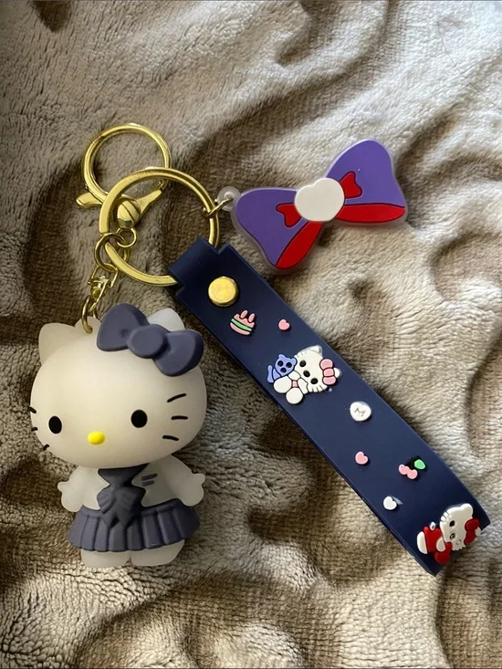 Hello Kitty Navy Silicone Keychain with Bow Charm