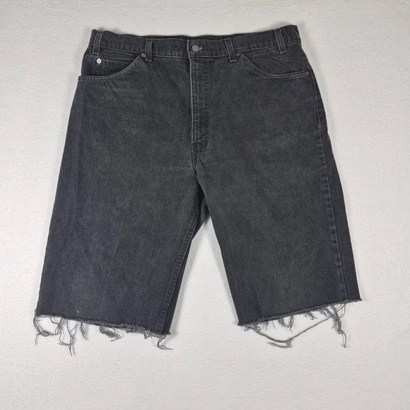 VTG Levi's 550 Denim Shorts Mens 38 Black Orange Tab Cut Off USA Made Distressed
