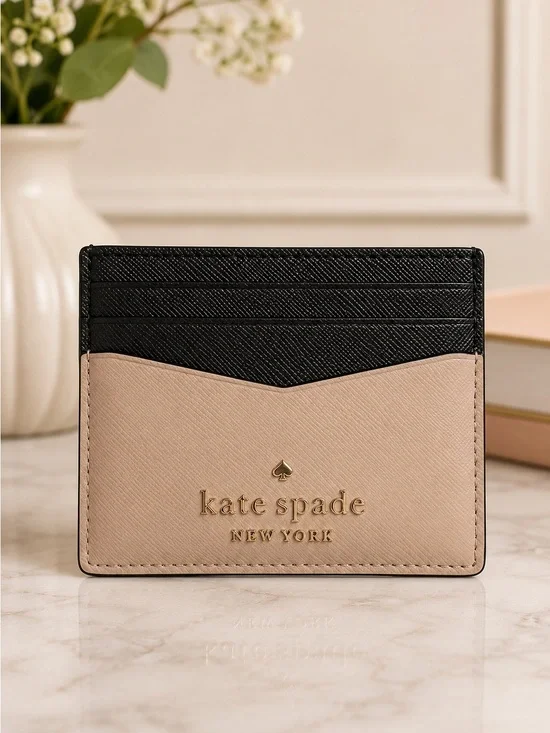 kate spade New York Staci Small Slim Black & Tan Two-Tone Card Holder