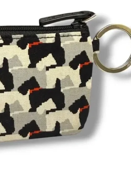 Vera Bradley Scottie Dog Zip ID Case Coin Purse Keychain Wallet Black White‎