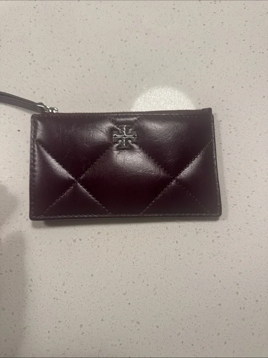 Tory Burch Quilted Leather Wristlet Card Case - Plum