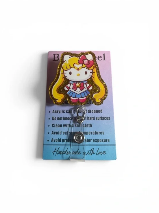 Hello Kitty Sailor-Inspired Acrylic Badge Reel - Pink & Gold