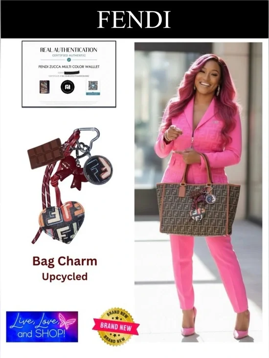 FENDI 🩷 Logo Upcycled Bag Charm w/Resin FF Charm, Candy Bar, & Clip, COA, NWOT