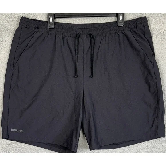 Marmot Active Hiking Shorts Mens 2XL Black Athletic Stretch Waist Drawstring EUC