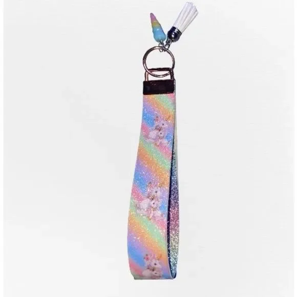☀️3/$9☀️ Unicorn Rainbow Faux Leather Keychain Wristlet