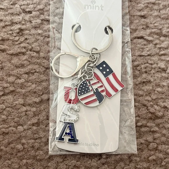 Mint Patriotic USA Charm Keychain in Red, White & Blue