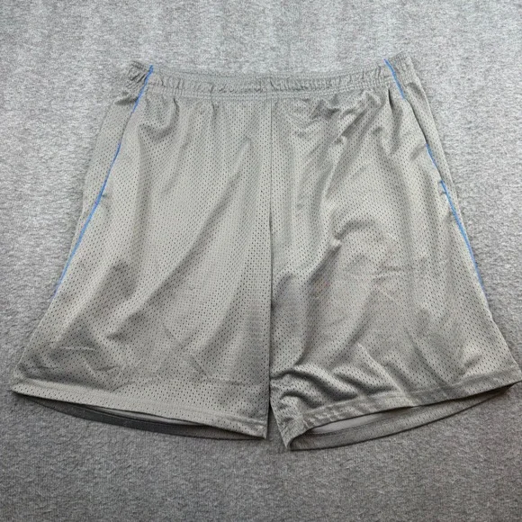 Reebok Mesh Athletic Shorts Men's L Grey Blue Piping Drawstring Gym Workout‎