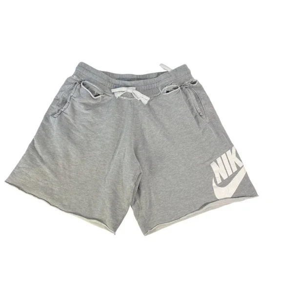 Nike Sweat Shorts Mens XL Gray Distressed Graphic Logo Raw Hem Athletic