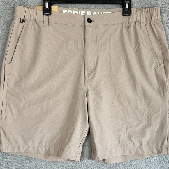 NEW Eddie Bauer Flex Waist Tech Shorts Mens XL Tan Ripstop Hiking Cargo Outdoor