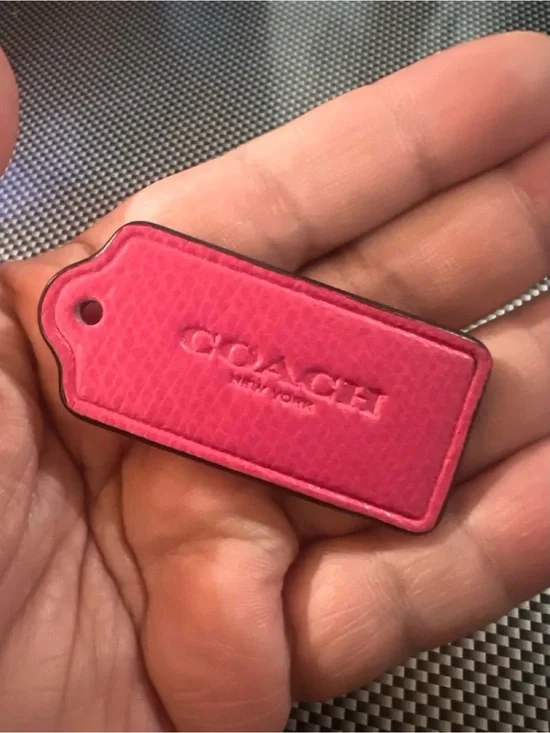 Coach Pink Leather Tag Keychain hang tag bag charm