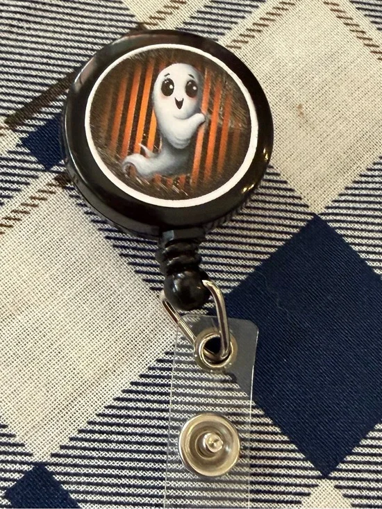 Cute Ghost Retractable Badge Reel - Black