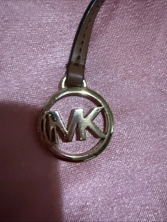 Michael Kors Brown Leather Strap Logo Charm - Brown/Gold
