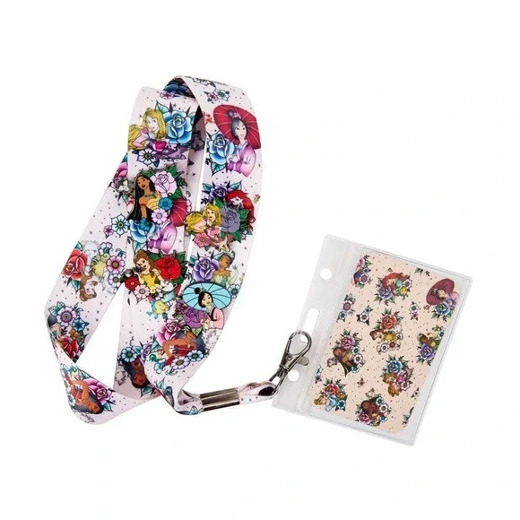 Disney Princess Loungefly Tattoo Lanyard Card Holder and 4 Pins, NEW