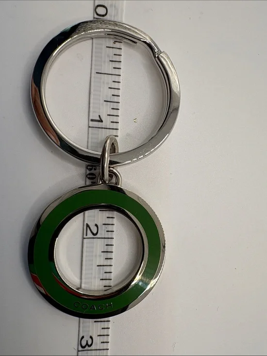 Coach Silver-Tone Keyring with Green Enamel Ring