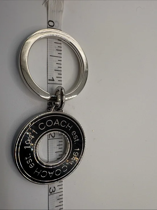 Coach Silver and Black Round Logo Key Ring