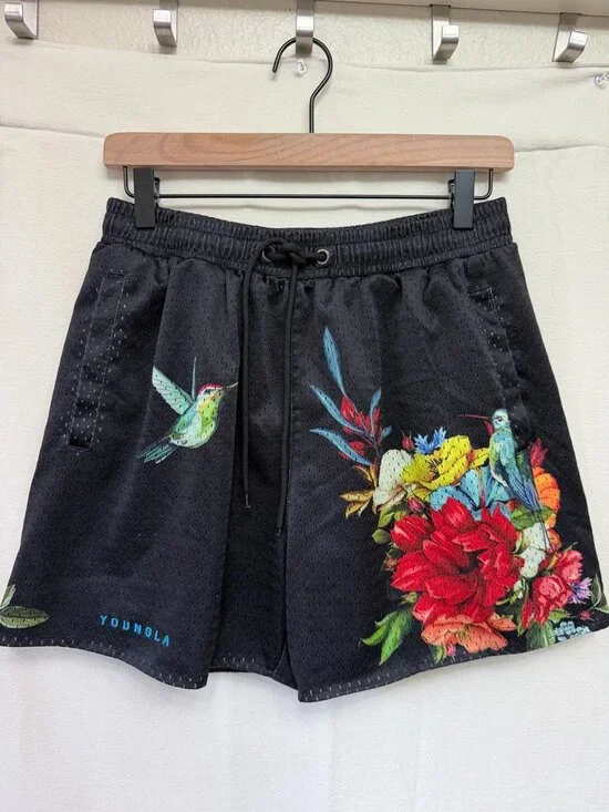 YoungLA 133 Hummingbird Black Mesh Gym Shorts Medium