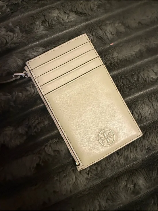 Tory Burch Cream Leather Card Holder with Wristlet