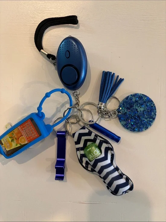 Blue Personal Safety Alarm Keychain with Accessories