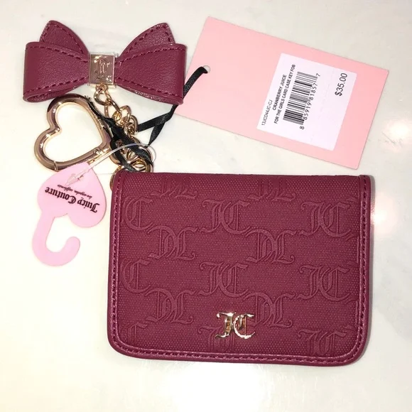 Juicy Couture Cranberry Juice For The Girls Faux Leather Card Case Key Fob NWT