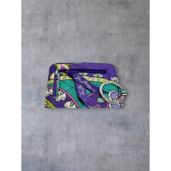 Vera Bradley ID Case Wallet Womens HEATHER Purple Paisley Quilted Keychain EUC