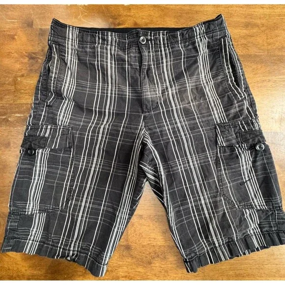 Vintage Nike Cargo Shorts Mens XL Black Plaid Cotton Skater Grunge Gorpcore Y2K