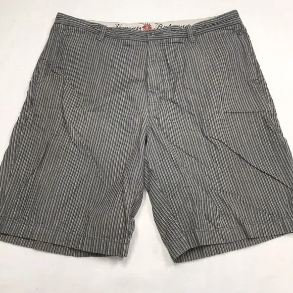 TOMMY BAHAMA Paradise Nation Seersucker Board Shorts Men 36 Gray Stripe