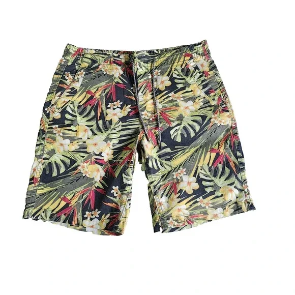 Aeropostale A87 NY Shorts Men Size S Mid Rise Yellow Painted Print Coastal‎